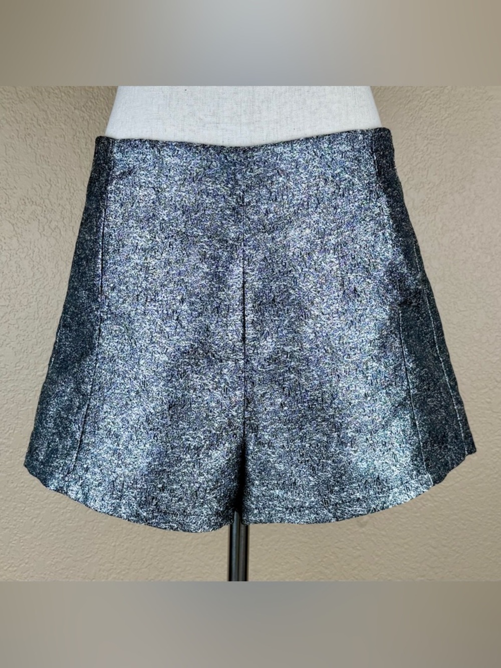 Hunt No More women’s silvery metallic shorts. Fully lined. Zipper in back.Size M